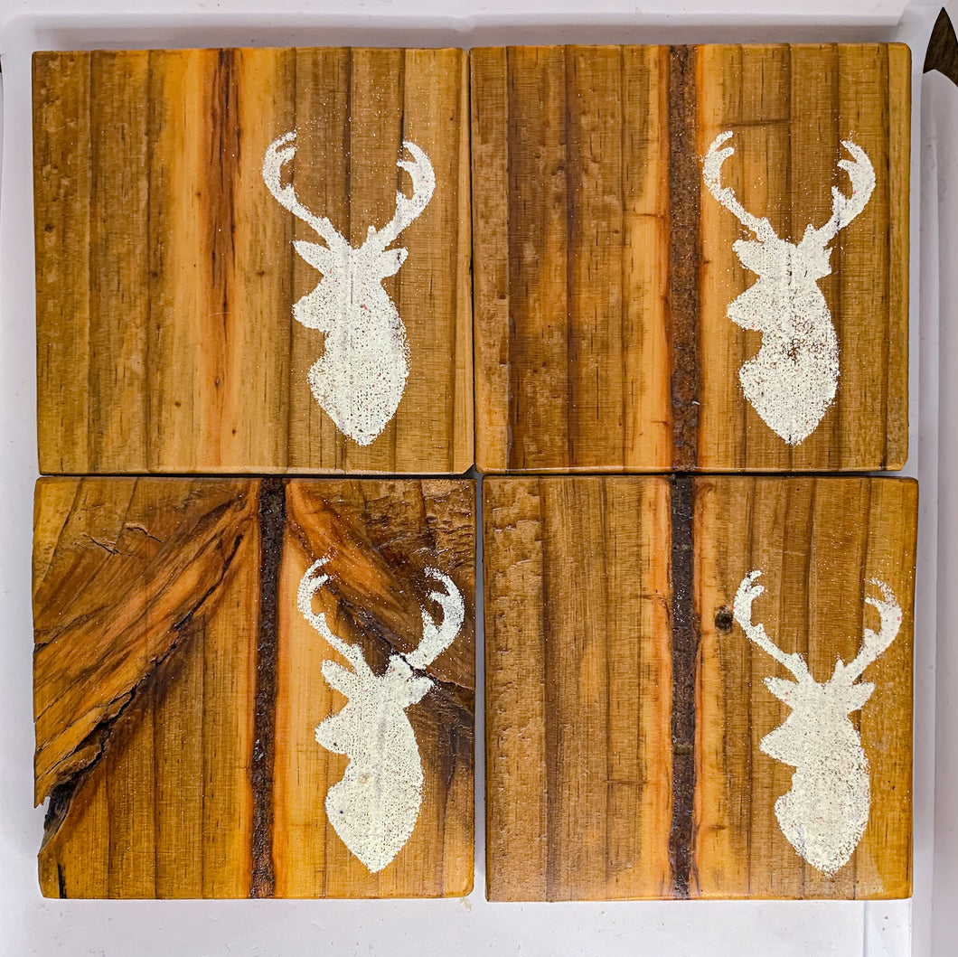 Set of 4 Natural Deer Coasters with White Accent