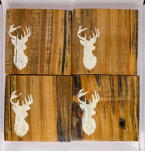 Set of 4 Natural Buck Coasters with White Accent