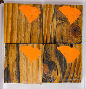 Set of 4 Natural State of South Carolina Coasters with Orange Accent