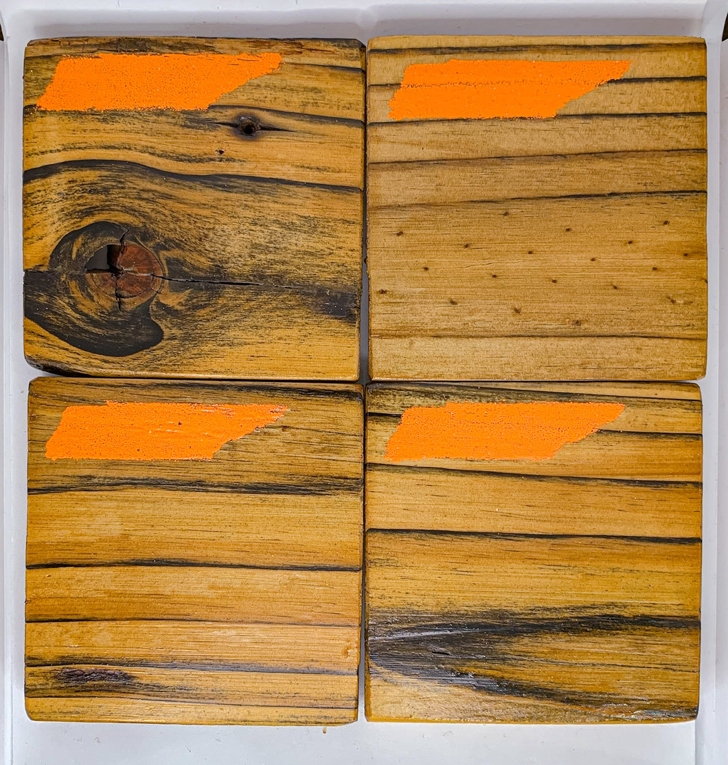 Set of 4 Natural State of Tennessee Coasters with Orange Accent