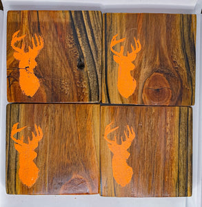 Set of 4 Natural Buck Coasters with Orange Accent