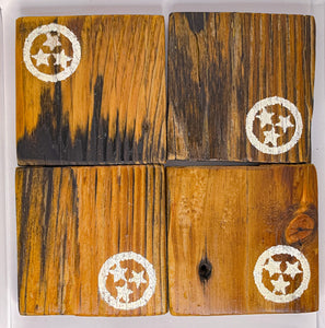 Set of 4 Natural Tri Star Coasters with White Accent