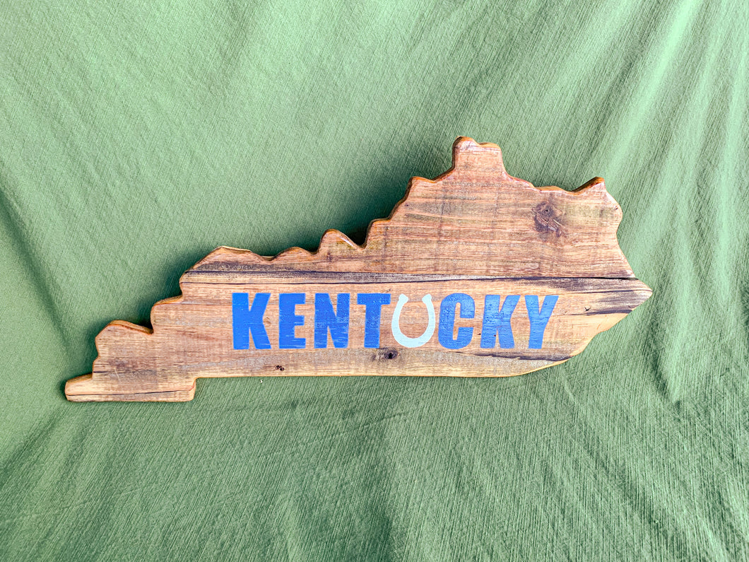 Natural State of Kentucky with Blue Accent and Horseshoe Detail