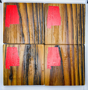 Natural State of Alabama Coasters with Red Accents- Set of 4