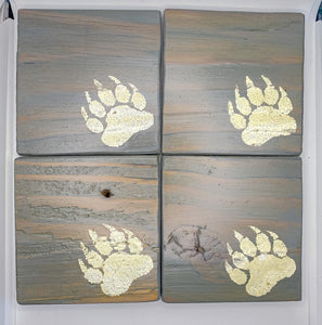 Set of 4 Vintage Grey Bear Paw Coasters with White Detail