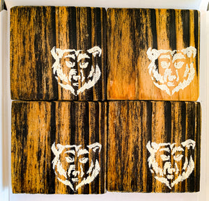 Set of 4 Natural Bruin Coasters with White Detail