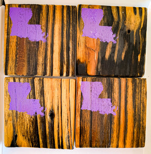 Set of 4 Natural State of Louisiana Coasters with Purple Accent