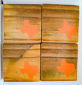 Set of 4 Natural State of Texas Coasters with Orange Detail