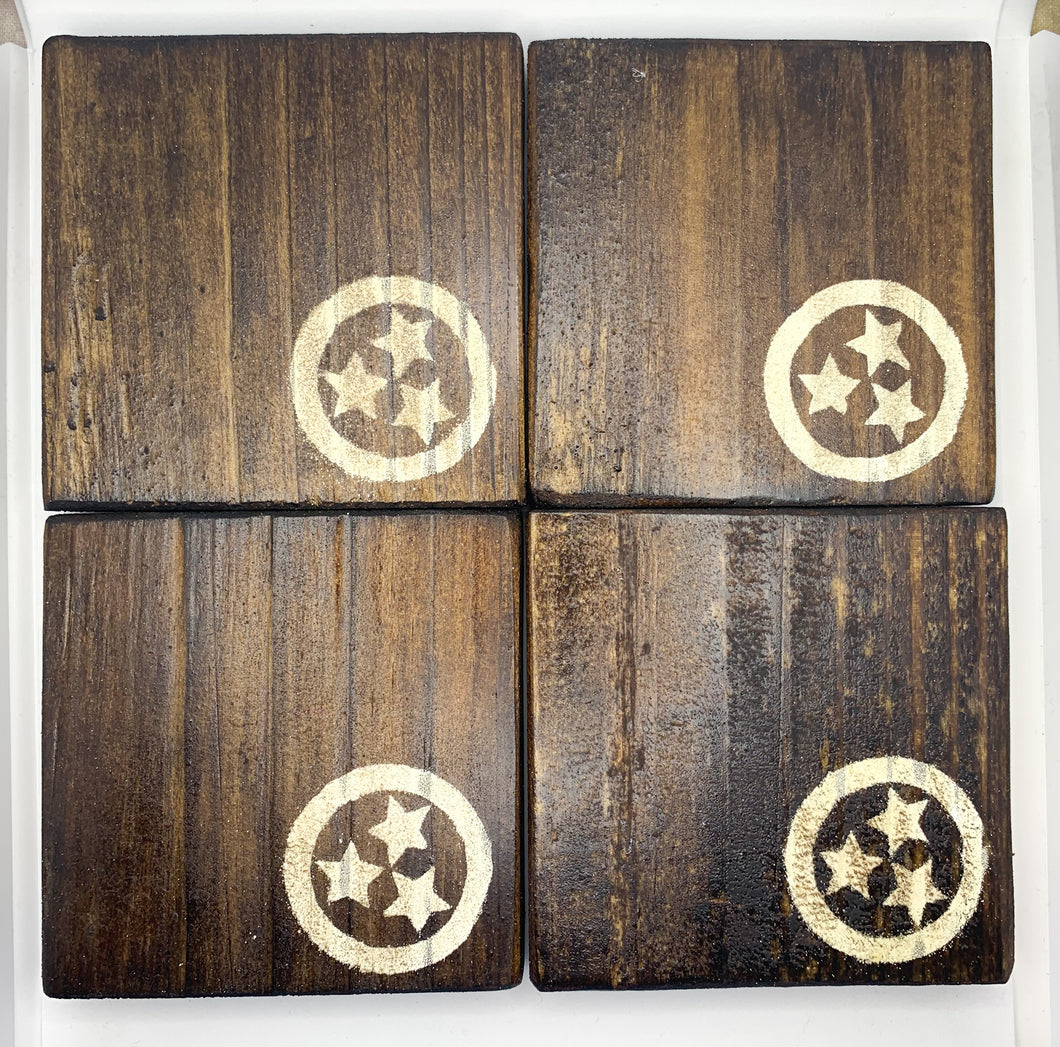 Set of 4 Dark Tri Star Coasters with White Accent