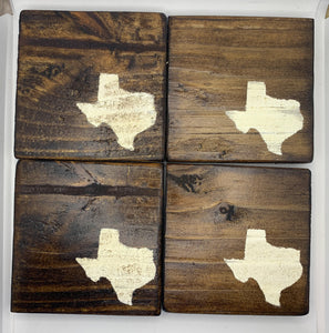 Set of 4 Dark State of Texas Coasters with White Detail
