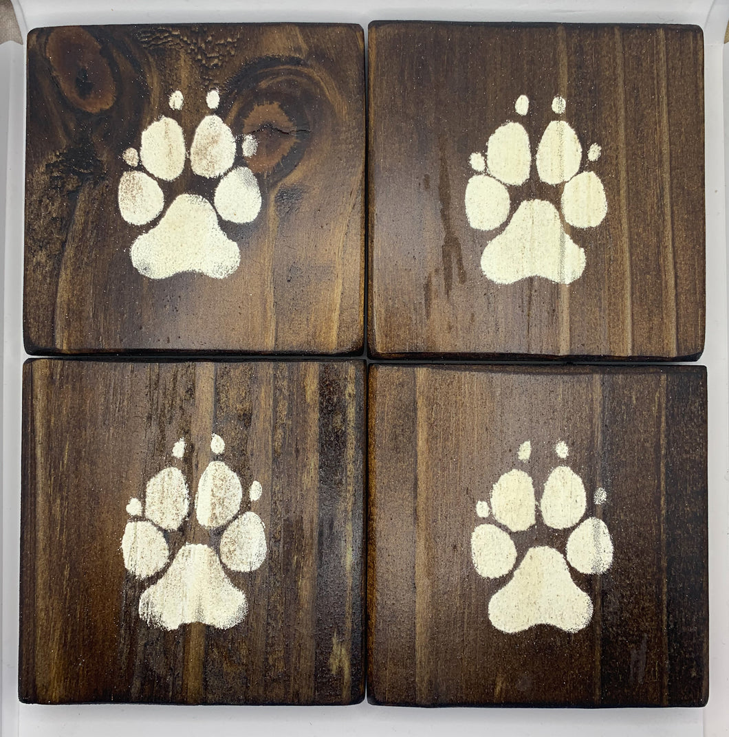Set of 4 Dark Puppy Paws Coasters with White Detail