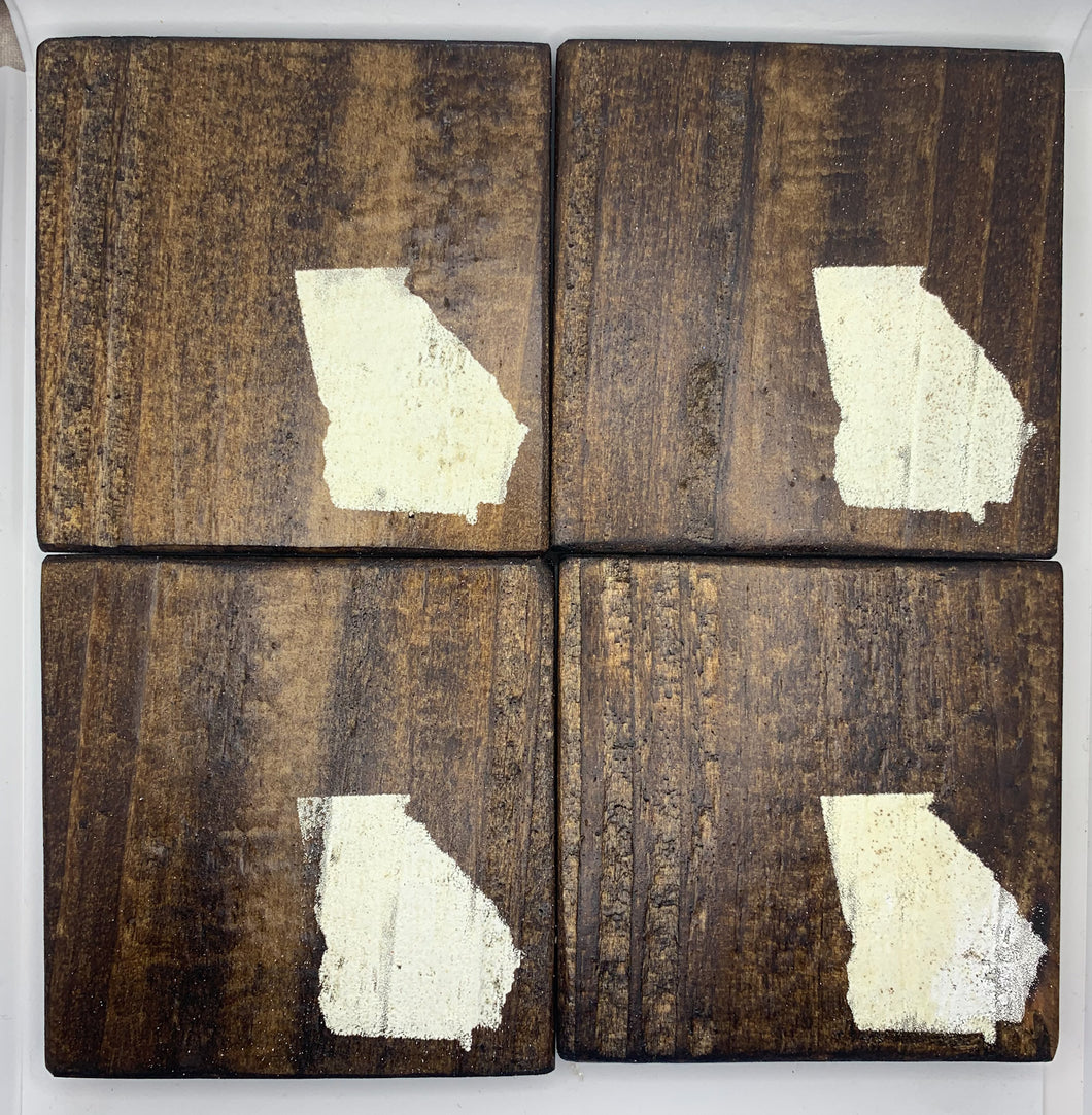 Set of 4 Dark Sate of Georgia Coasters with White Accents