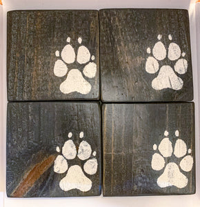 Set of 4 Vintage Grey Puppy Paws Coasters with White Detail