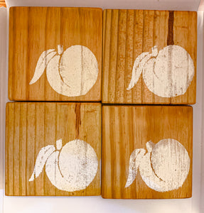 Set of 4 Natural Georgia Peach Coasters with White Detail