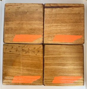 Set of 4 Dark State of Tennessee Coasters with Orange Accent