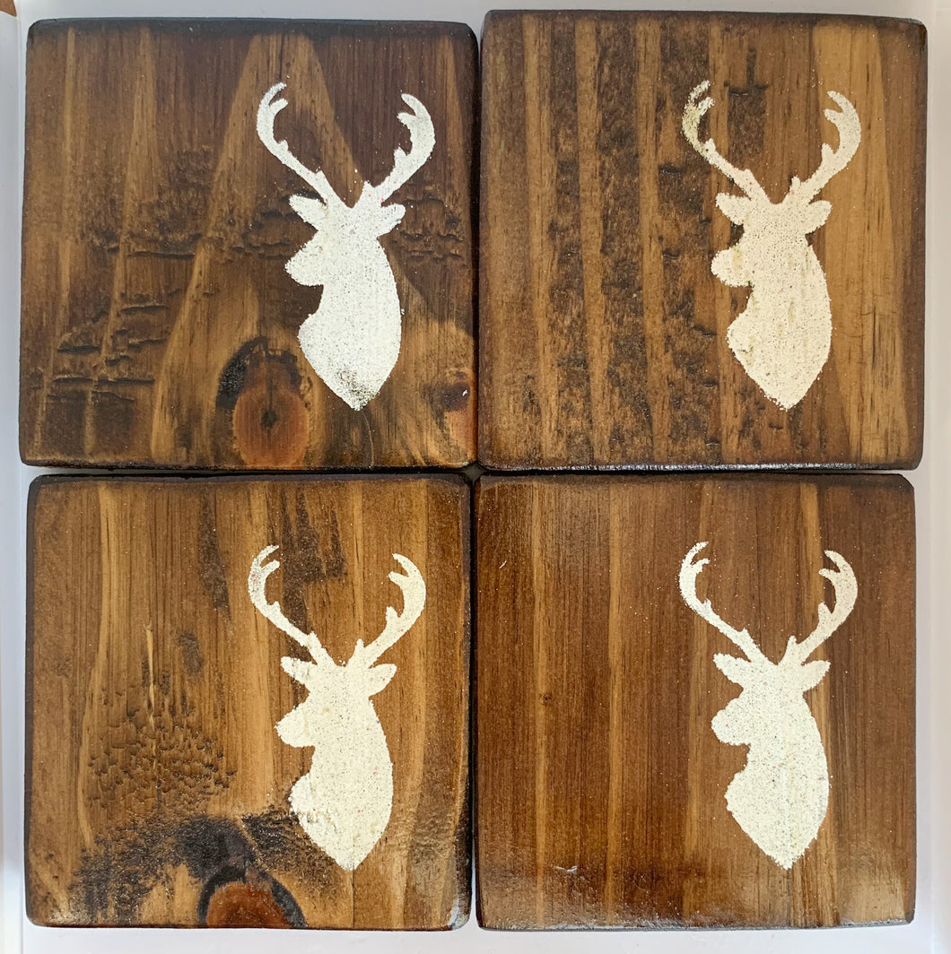 Set of 4 Dark Buck Coasters with White Accent