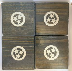 Set of 4 Vintage Grey Tri Star Coasters with White Detail