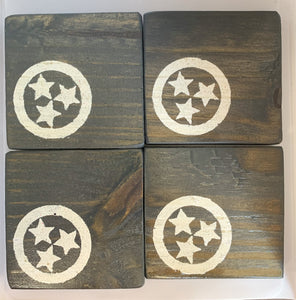 Set of 4 Vintage Grey Tri Star Coasters with White Detail