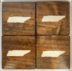 Set of 4 Dark State of Tennessee Coasters with While Accent