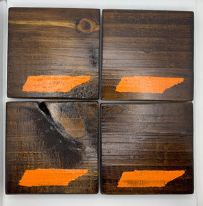 Set of 4 Dark State of Tennessee Coasters with Orange Details