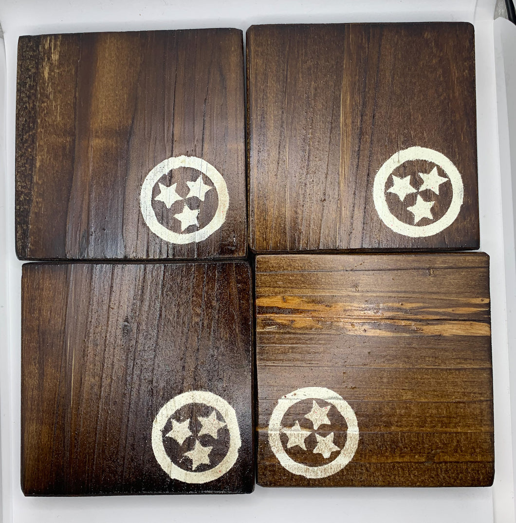 Set of 4 Dark Tri Star Coasters with White Accent