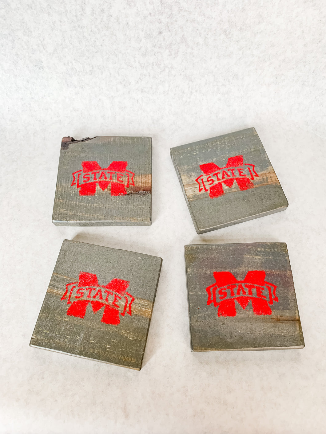 Set of 4 Vintage Grey Mississippi State Coasters with Red Accent