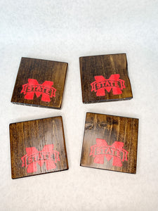 Set of 4 Dark Mississippi State Coasters with Red Accent