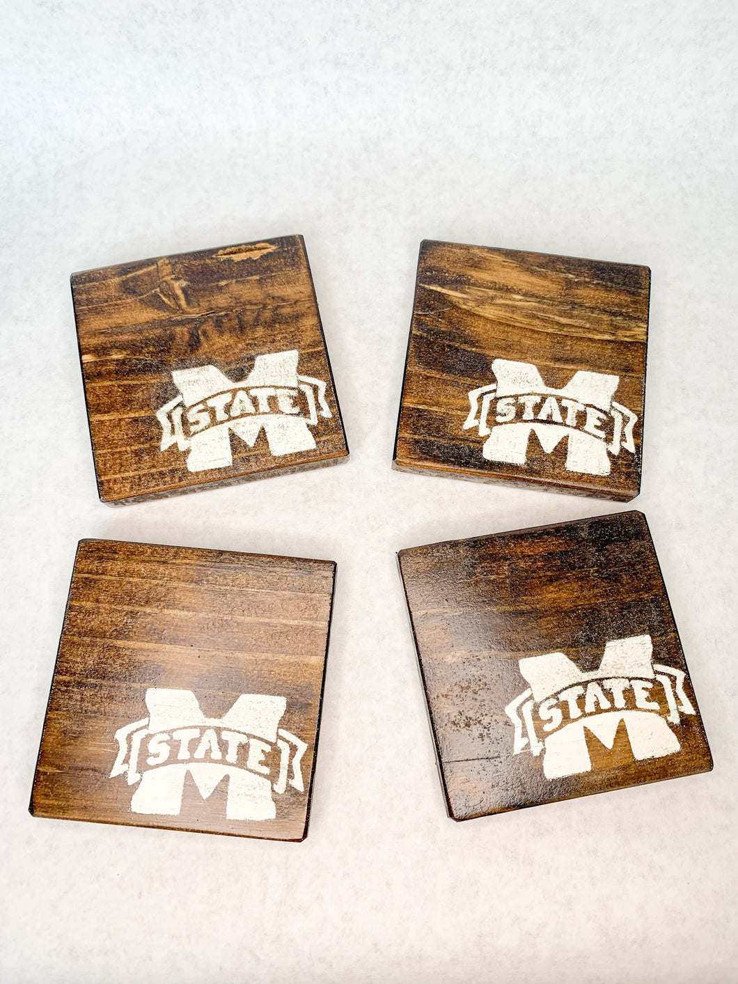 Set of 4 Dark Mississippi State Coasters with White Accent