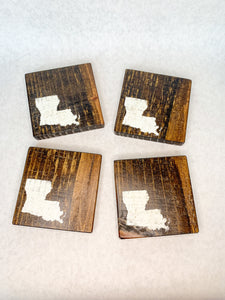 Set of 4 Dark State of Louisiana Coasters with White Accent