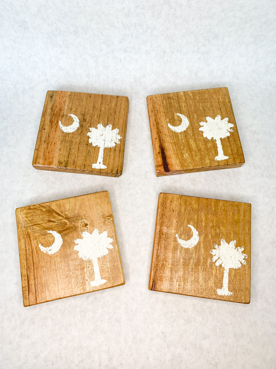 Natural Palmetto State Coasters with White Accent- Set of 4