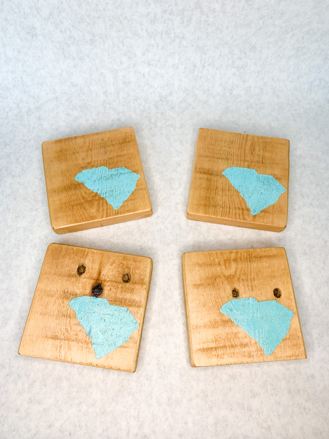 Natural State of South Carolina Coasters with Light Blue Accent- Set of 4