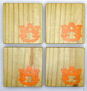 Set of 4 Natural Auburn Coasters with Orange Accent