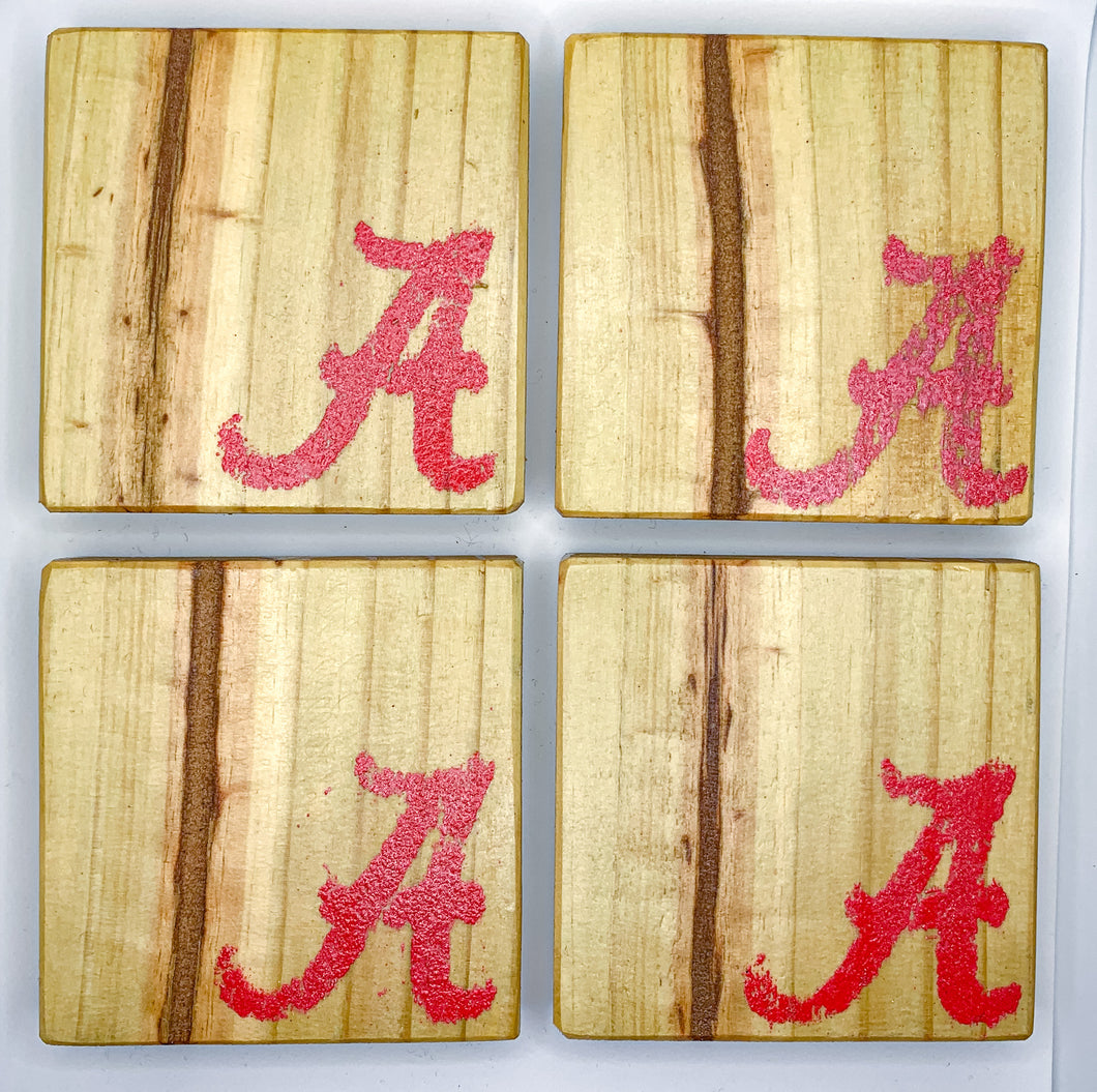 Set of 4 Natural Alabama Coasters with Red Accents