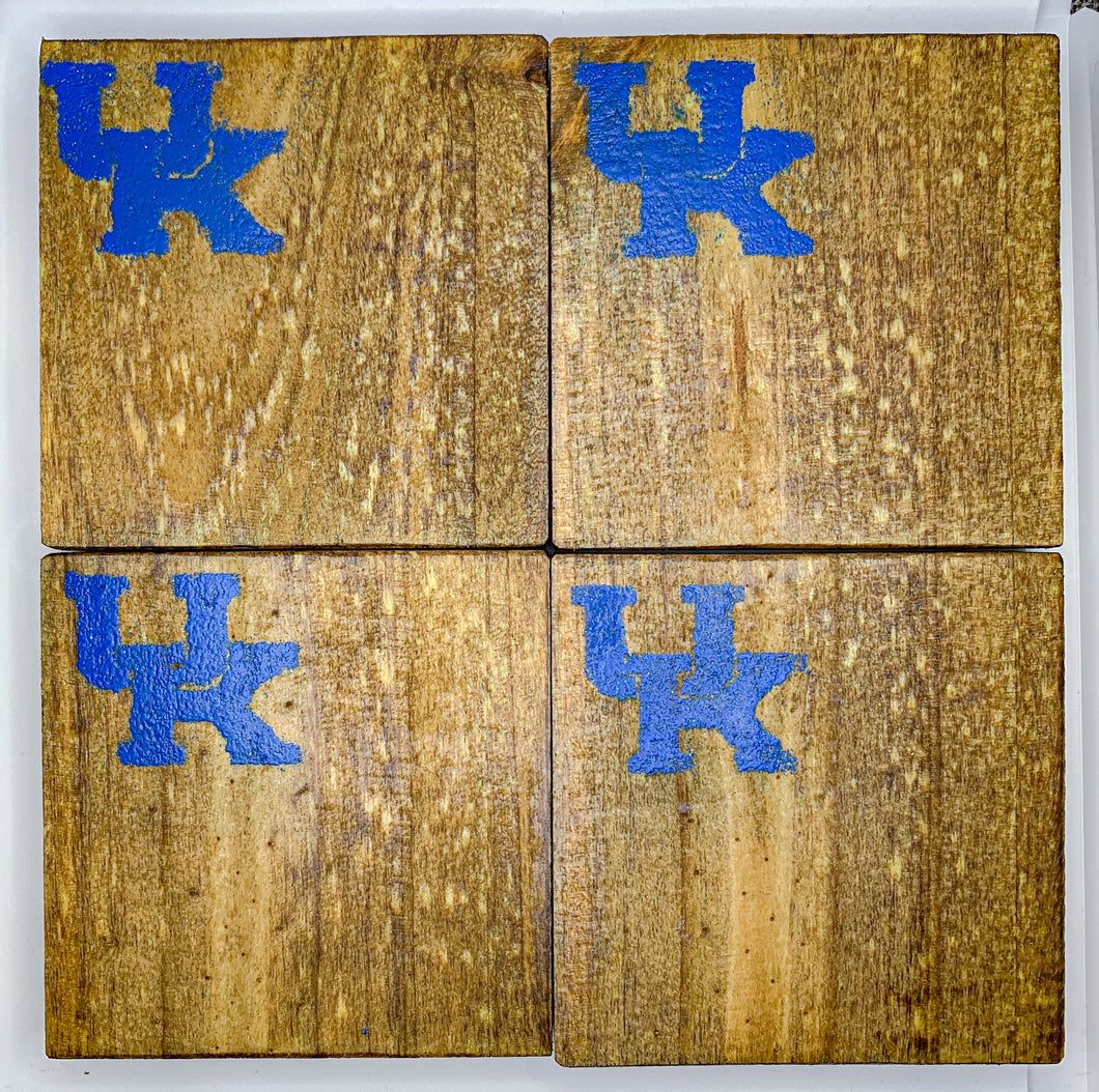 Set of 4 Natural UK Coasters with Blue Accents
