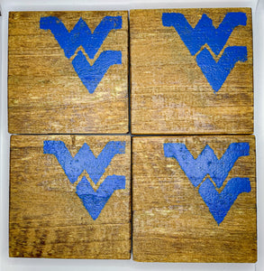 Set of 4 Natural West Virginia Coasters with Blue Accents