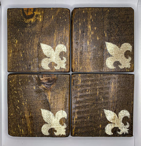 Set of 4 Dark Fleur de Lis Coasters