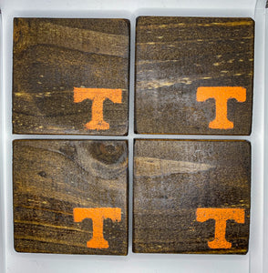 Set of 4 Dark "T" Coasters with Orange Accent