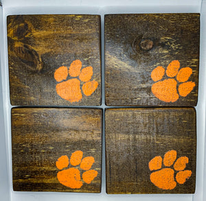 Set of 4 Dark Tiger Paw Coasters with Orange Coasters