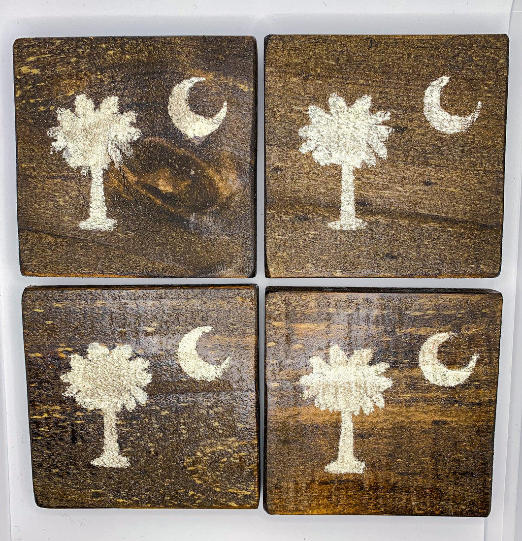 Dark Palmetto State Coasters with White Accent- Set of 4