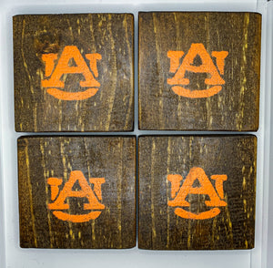 Set of 4 Dark Auburn Coasters with Orange Accent