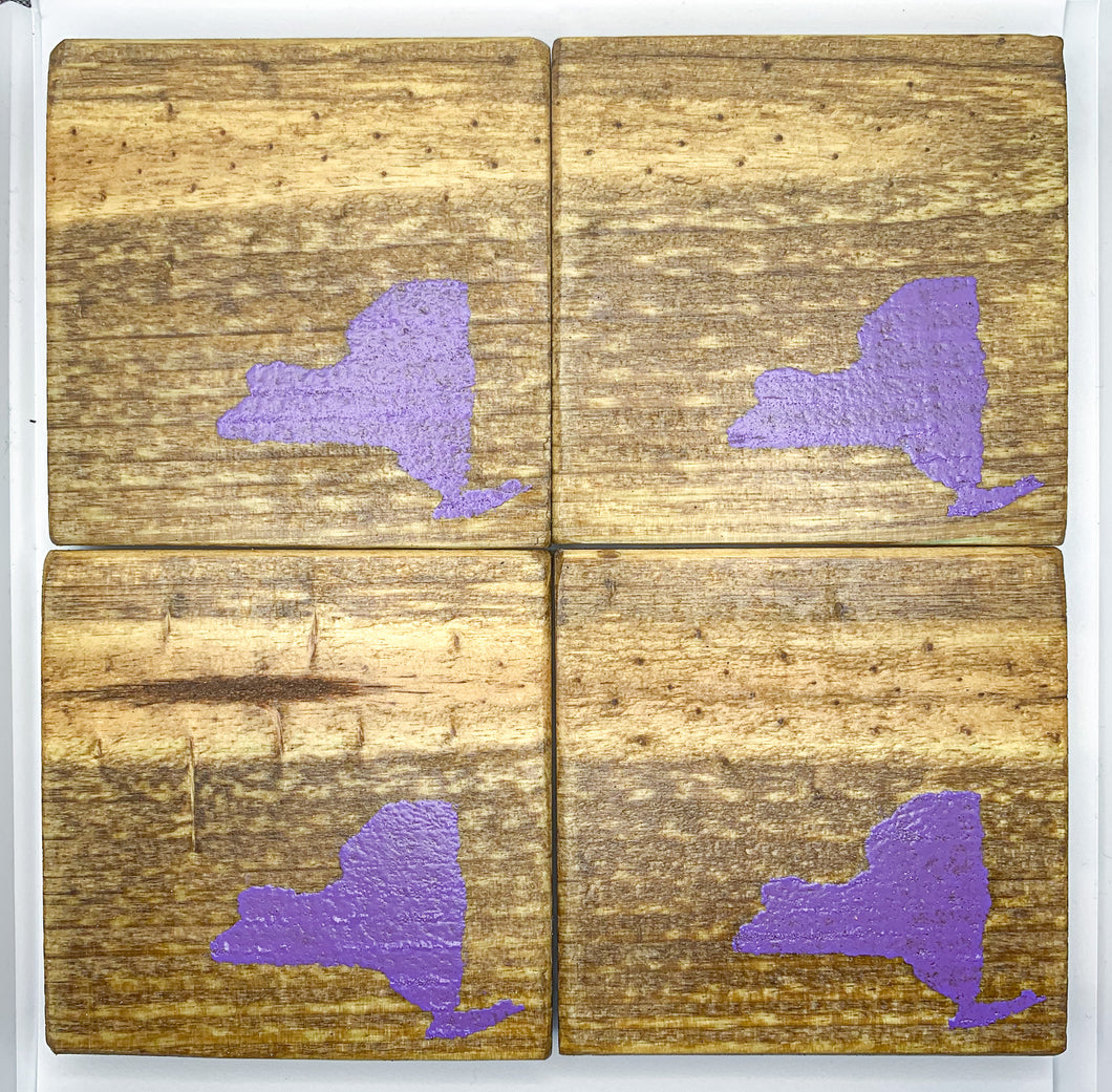 Set of 4 Natural New York State Coasters with Purple Detail