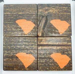 Set of 4 Dark State of South Carolina Coasters with Orange Detail