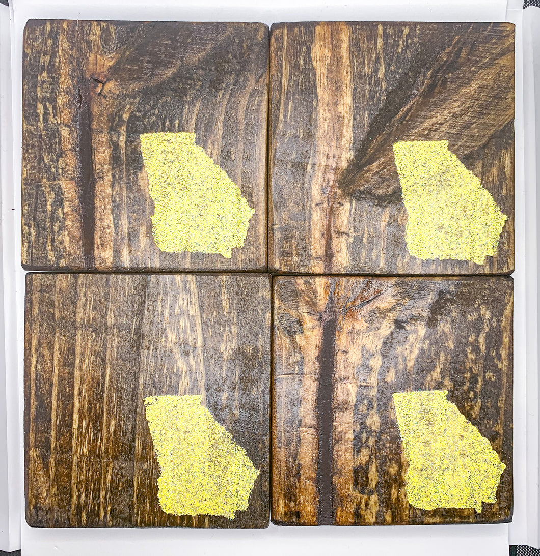 Set of 4 Dark Sate of Georgia Coasters with Yellow Accents