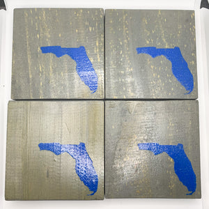 Set of 4 Vintage Grey State of Florida Coasters with Blue Detail