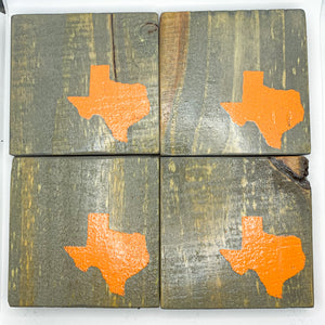 Set of 4 Vintage Grey State of Texas Coasters with Orange Detail