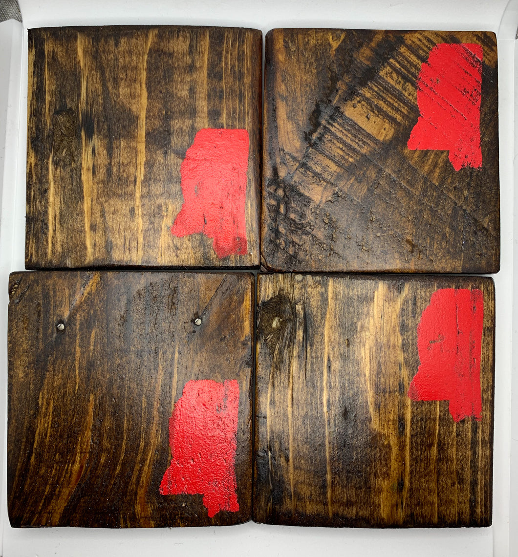 Set of 4 Dark Mississippi State Coasters with Red Accent