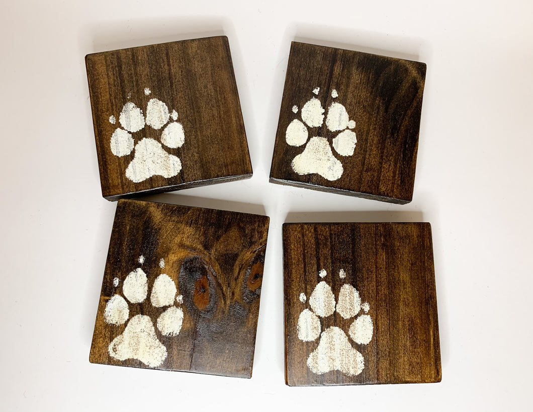 Dark Puppy Paw Coasters- Set of 4