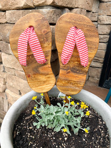 Outdoor Natural Flip Flops with Gingham Accent