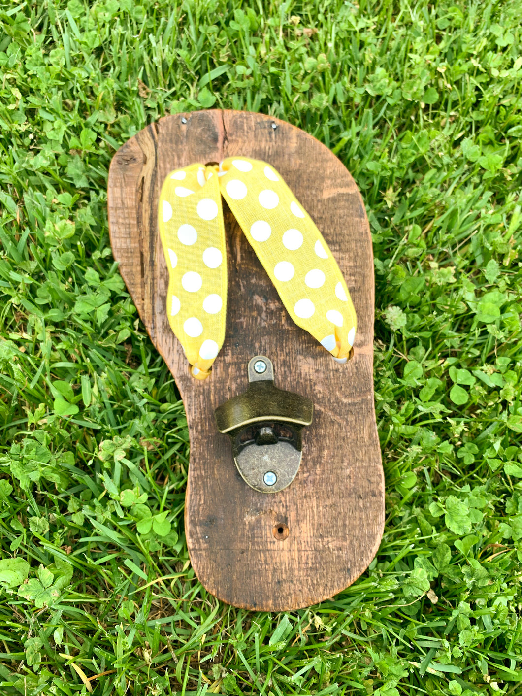 Outdoor Natural Flip Flop Bottle Opener with Yellow Accent