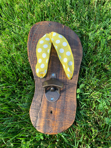 Outdoor Natural Flip Flop Bottle Opener with Yellow Accent